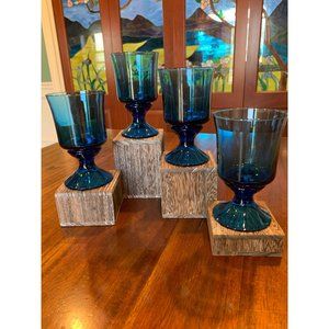 Vintage Richmond Blue Colony Stemmed Cocktail Glasses.